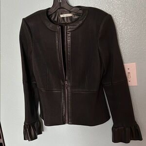 Alice + Olivia Black Textured Leather Jacket